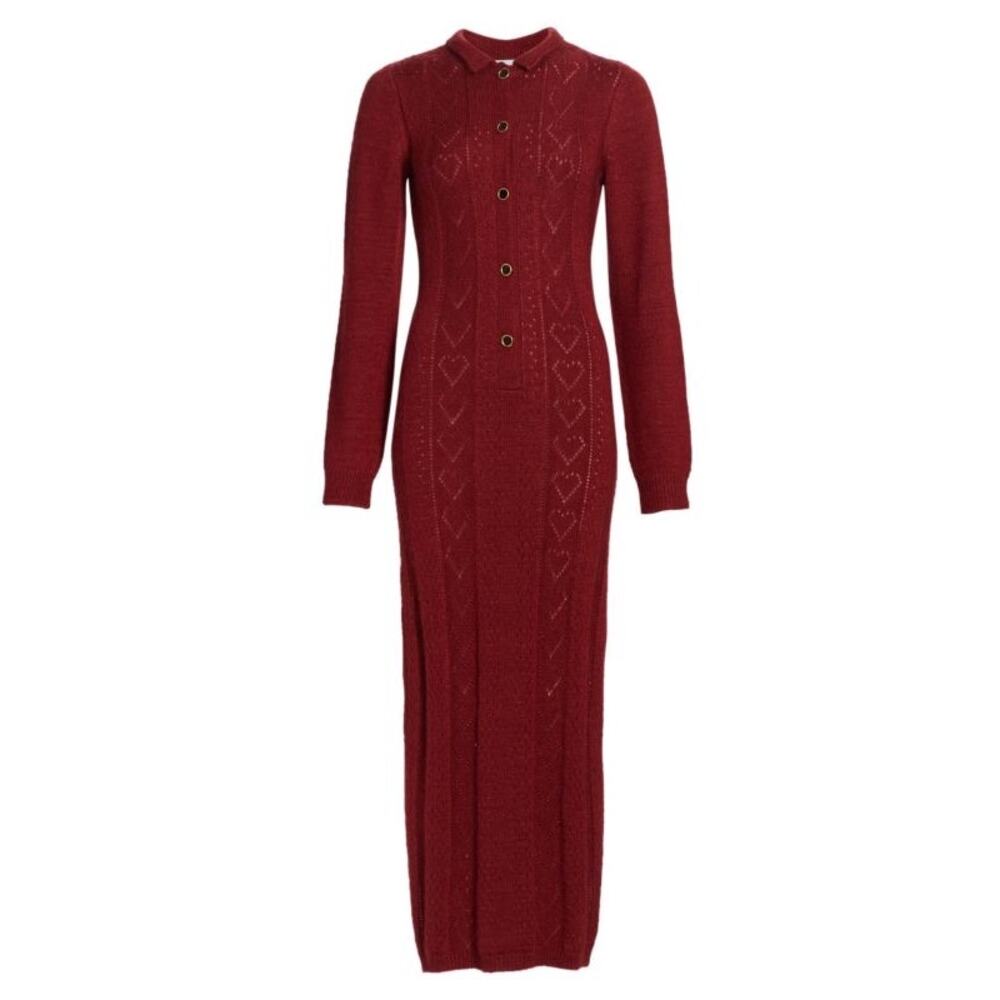 Markarian Burgundy Poesie Hearts Silk Mohair Blend Maxi Dress Size Small - Picture 2 of 15